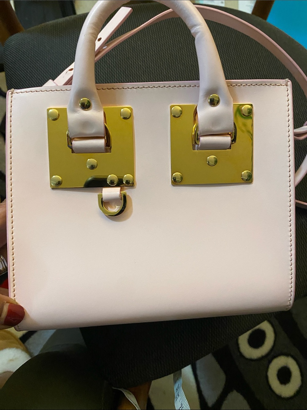 Sophie Hulme Pale Pink Mini Tote with Gold Hardware